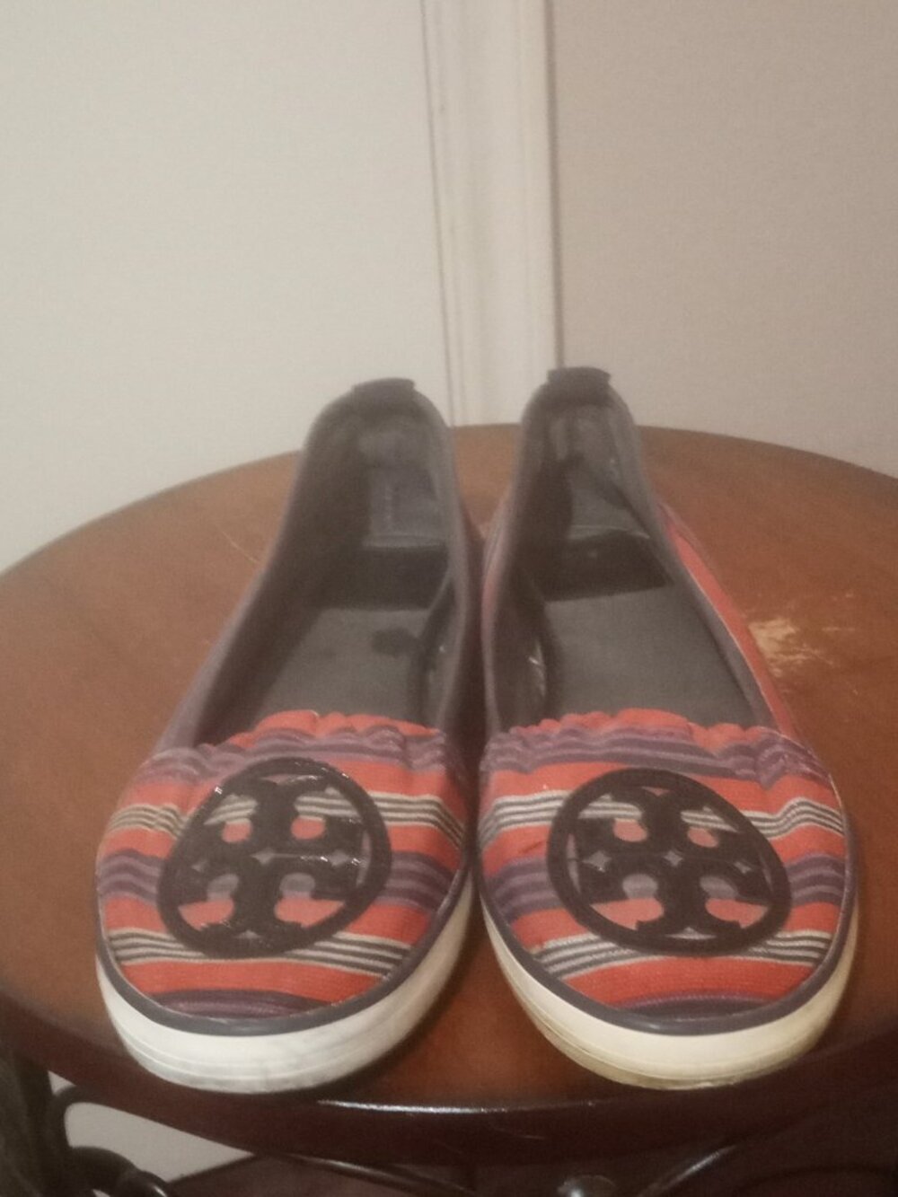 Tory Burch Raymond Striped Canvas Flat Comfort Shoes Women's 8M - Picture 5 of 12